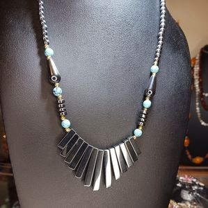 Hematite & Faux Turquoise Necklace